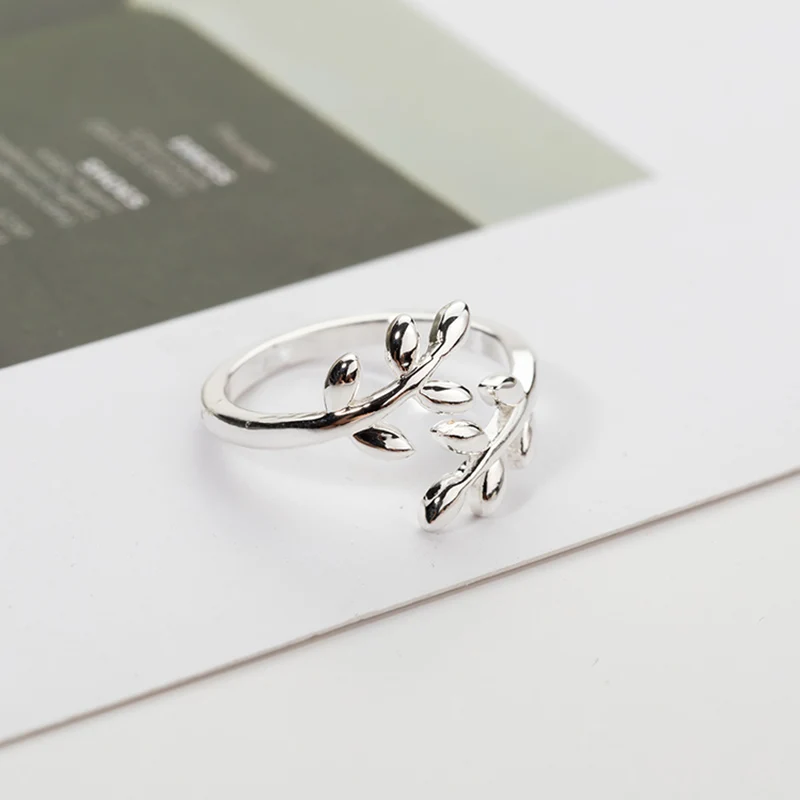 Women's Olive Tree Branch Leaves Open Ring Silver