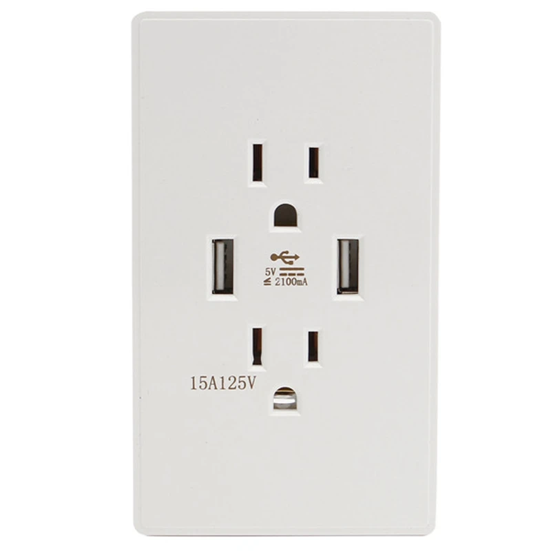 

US Dual USB Wall Phone Charger AC 125V 15 Amp Outlet DC 5V 2A Duplex Receptacle Socket Power Supply Charging With Socket White