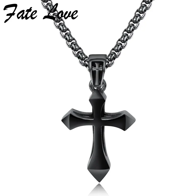 Black Cross Necklace Men Vintage Jewelry Colar Stainless Steel Pendant