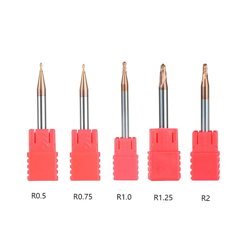 

1pc Ball Nose End Mills 1MM 2MM 3MM 4MM 5MM 6MM HRC60 R0.5 R0.75 R1 R1.25 R2 R3 2Flute Spiral Coated CNC Carbide Mill Cutter