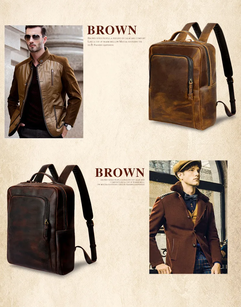 Atinfor бренд высокое качество пояса из натуральной кожи Винтаж 14 дюймов ноутбук рюкзак для мужчин