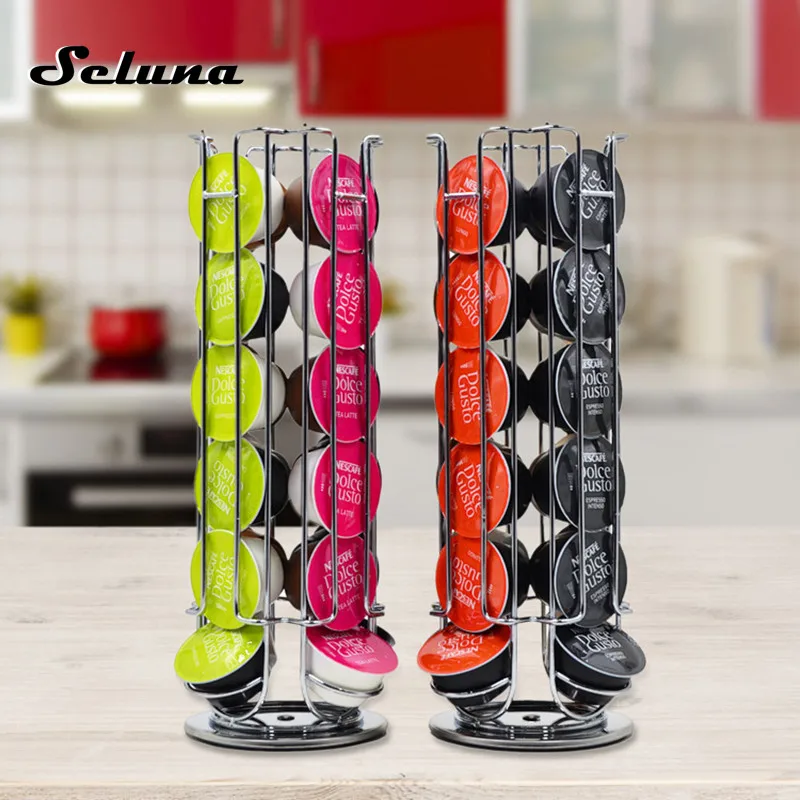 Rotatable Coffee Capsule Holder Stand Tower Rack Nescafe Dolce Gusto Iron Plating Coffee Pod