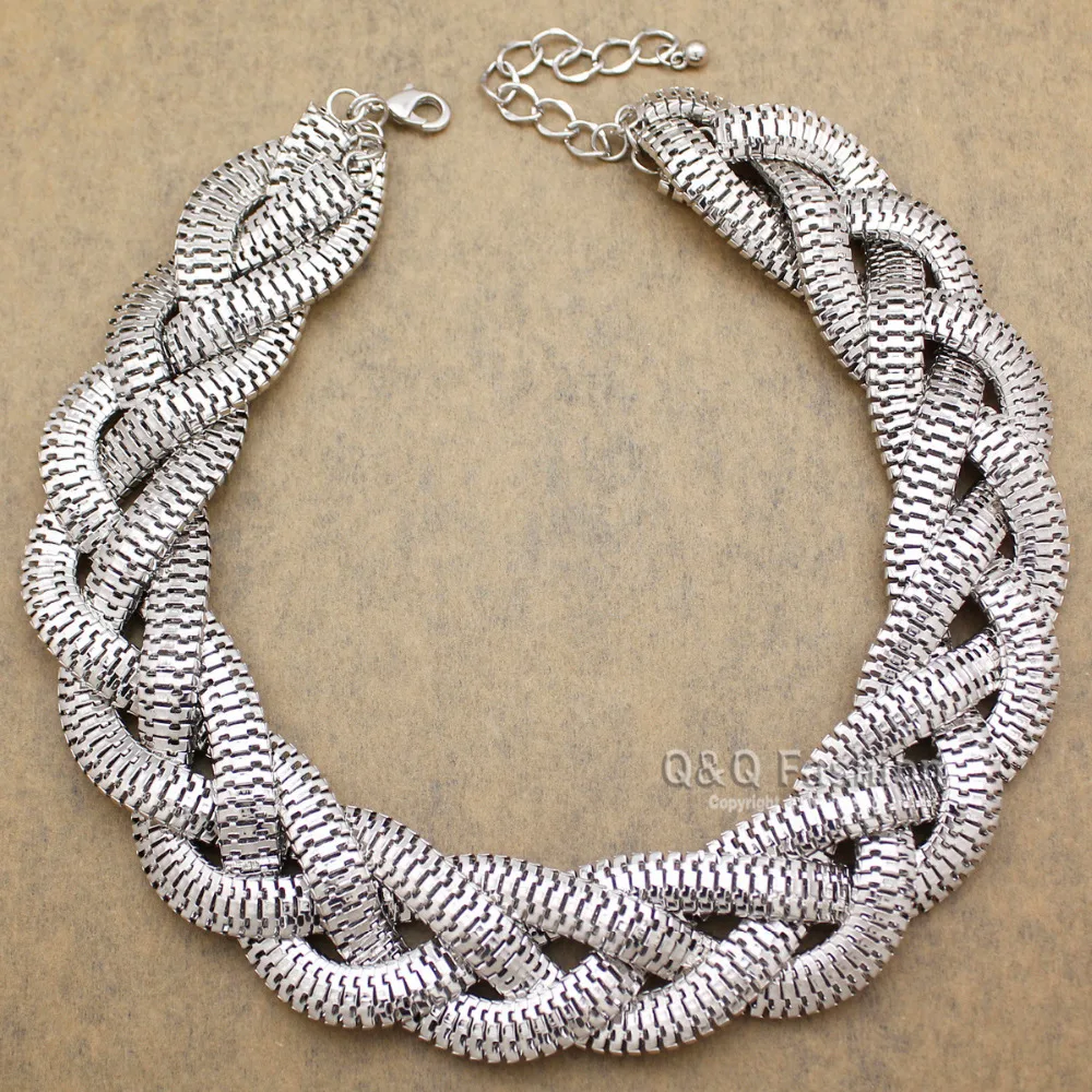 

Silver Egypt Cleopatra Bold Snake Braided Chain Statement Collar Choker Bib Statment Chain Link Necklace Jewelry Dropshipping