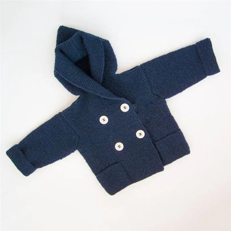 Зимние свитера; Мода года; хлопковый однотонный вязаный кардиган с капюшоном на пуговицах для маленьких мальчиков и девочек; теплая одежда; Прямая поставка; OB18