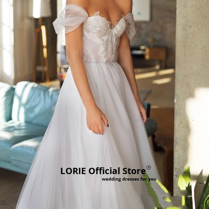LORIE Long Train A-Line Lace up Wedding Dress 2019 Appliques with Tulle Bride Dress Off the shoulder Corset Wedding Gown Custom