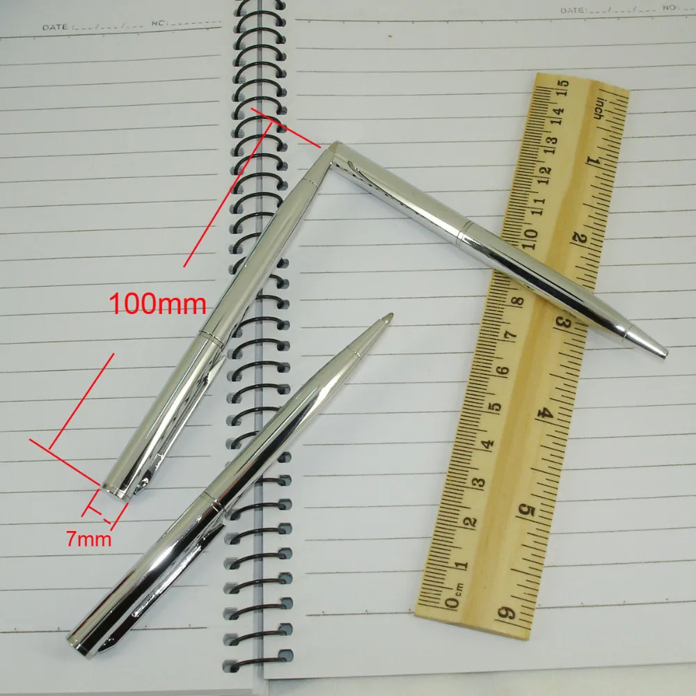 ACMECN 10 шт./лот мини латунная шариковая ручка 100 мм Длина маленькая короткая Шариковая ручка для ноутбука портативная карманная хромированная Серебряная ручка