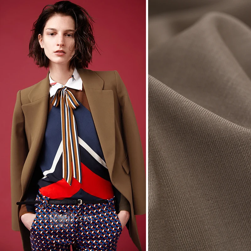 

140CM Wide 320G/M Weight Coffee Color Thin Wool Polyester Fabric for Spring and Autumn Dress Shirt Jacket Suit E494