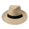 Moda novedosa sombrero con visera de jazz grande Trilby informal de verano para playa Unisex sombrero para sol Panamá sombrero de paja de papel para mujeres y hombres con cinta negra ► Foto 1/6