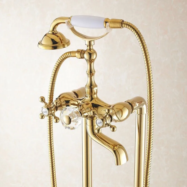 Смесители для ванной комнаты золотые напольные стойки-Смесители телефонного типа для ванны смеситель для душа латунный душевой набор роскошный кран для ванны HJ-5028K