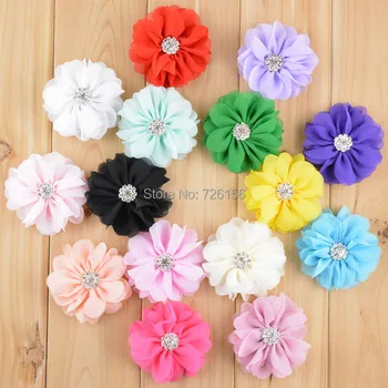 

240pcs/lot Chiffon Flower With Diamond Plat back Photo Props Wedding Hair Accessories