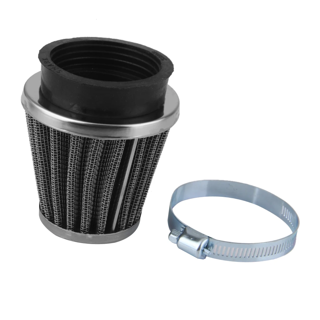 Universal Motorcycle Air Filter 50mm Car Black Silver Cone Mesh Air Intake Filter Cleaner Short Ram Clamp Ring
