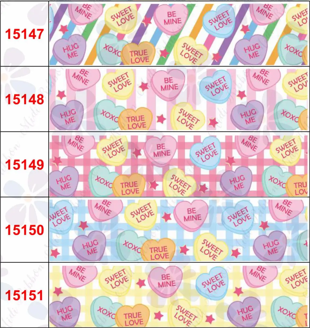 

16mm-75mm Valentine's Day Series Love Hearts Printed Grosgrain/Elastic Ribbon Geometric Gradient Color DIY Hair Bow 50yards/roll