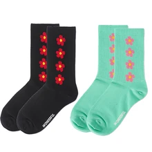 Funny 2 Pairs A Lot Women Socks Flowers Black Green Letters Sweet Casual New Design