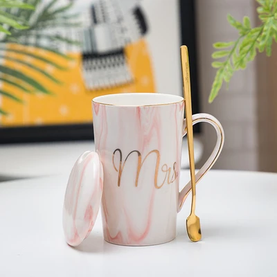 OUSSIRRO Фламинго узор натуральный мрамор фарфоровая кофейная кружка Mr and Mrs чай чашка молока творческий подарок на свадьбу юбилей - Цвет: No box