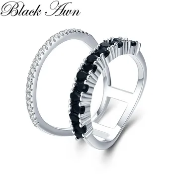 

Classic 3.5g 925 Sterling Silver Fine Jewelry Baguet Row Engagement Black Spinel Engagement Rings for Women G023