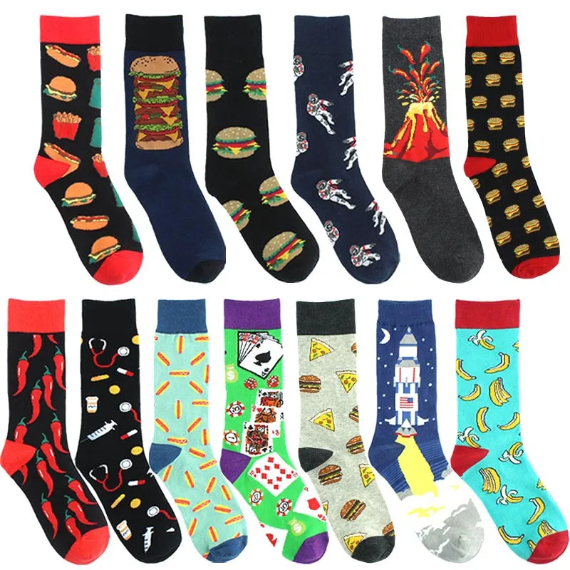 

Cartoon Creative stethoscope Burger food socks funny novelty happy men cotton sock comfortable compression crew Calcetines
