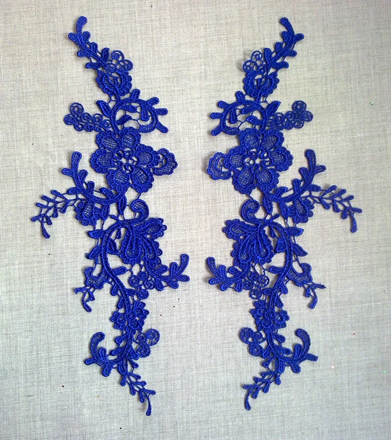 4 조각/2 쌍 33*10cm 25 색상 섬세한 웨딩 머리 장식품 Venise 꽃 레이스 Applique 바느질 레이스 트림 드레스 DIY
