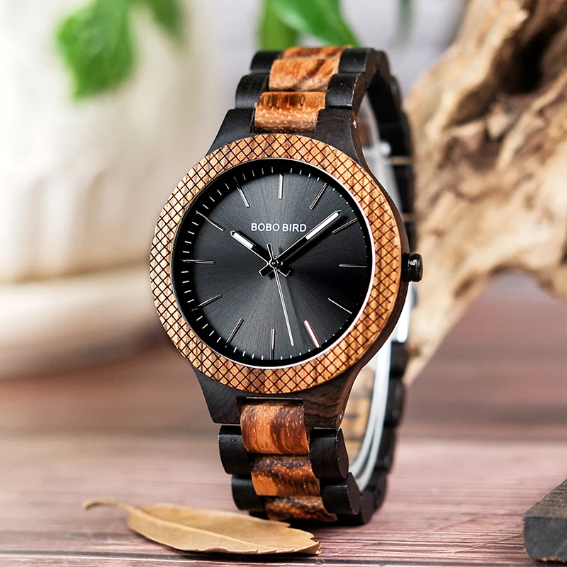 BOBO BIRD LD30-1 Wholesale Classical Men's Wood Timepieces Watch Custom Logo Wrist Watches Men with Grid Bezel Erkek Kol Saat