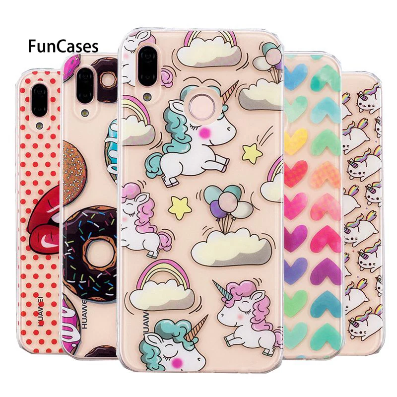 

P20lite Unicorn Silicon Case on For Coque Huawei P20 Lite Clear Cover Soft TPU Transparent Cute Animal Cartoon Phone Cases
