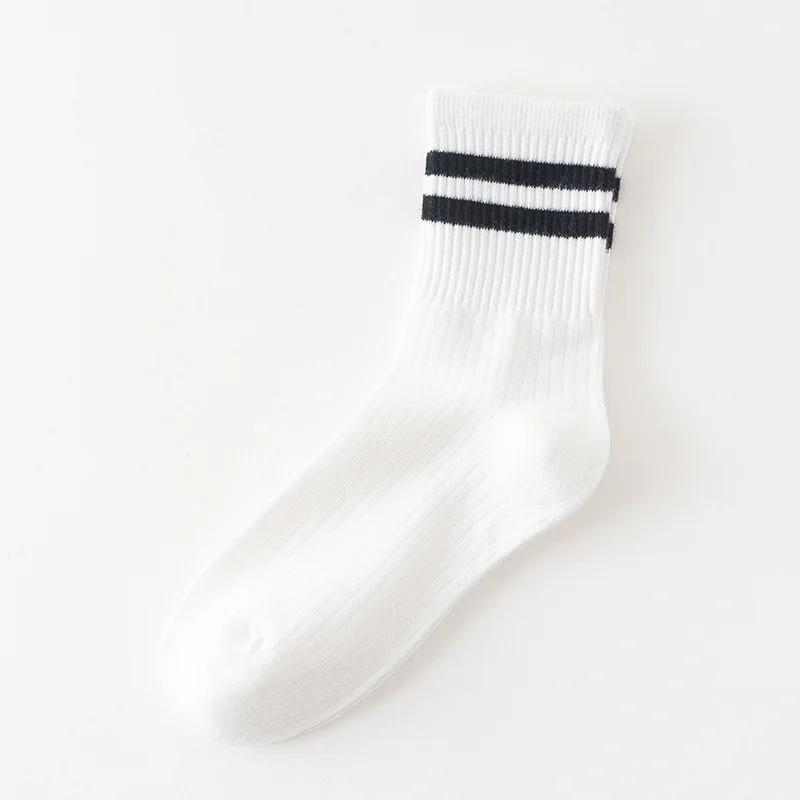 Ins/осенне-зимние женские хлопковые носки, 3 шт., ворсовые носки, спортивные носки с двумя полосками, женские полосатые носки, горячая распродажа - Цвет: White