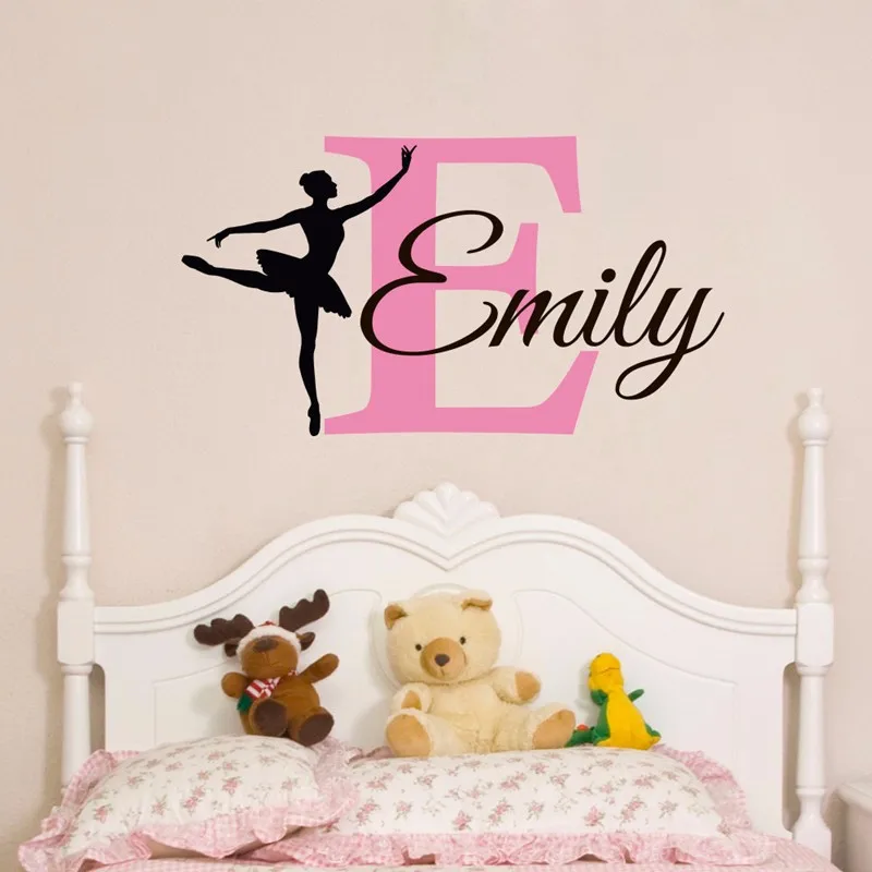 Elegant Personalized Name Ballerina Custom Baby Girls Wall Sticker Home