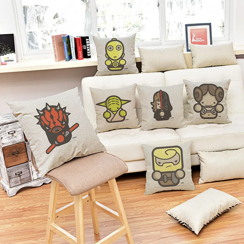 

Hot Selling Cartoon Star Wars Yoda Black Warrior 18'' Cotton Linen Throw Pillows Sofa Office Back Cushion Baby Room Decorative