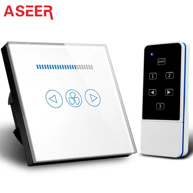 

ASEER,EU 3 mode Remote Control Fans Switch 600W Speed Regulation Switch,White Crystal Glass Panel Home Wall Switch AC110~240V