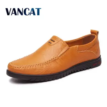 

VANCAT Fashion Casual Driving Shoes Leather Loafers Men Shoes Summer spring Breathable Moccasins Mens Slip-On Black Shoes
