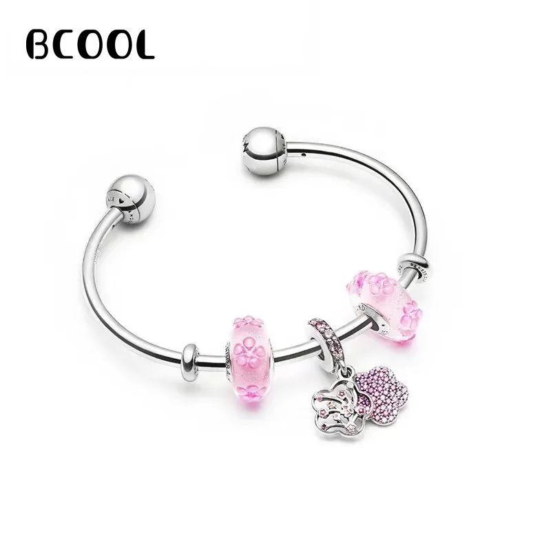 

100%925 Sterling Silver Original 1:1,Fashionable Silver Charm Bracelet, Suitable For Female Petal Crystal Beads Bracelet Jewelry