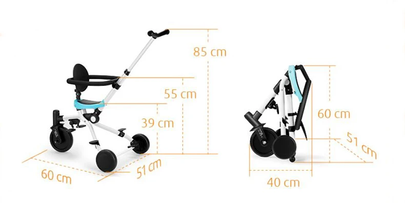  Portable Children Pushchair Baby Trolley Multifunctional Child Tricycle