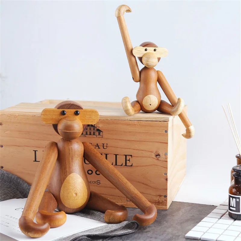 

30cm Height Wooden Monkey Solid Teak Wood Joint Turnable Adjustable Figurines Statue Home Decor Nordic Denmark Craft XMJMC18