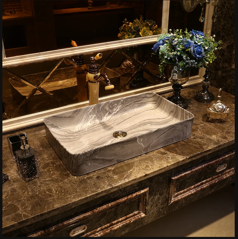 Rectangular China Artistic Europe Style Counter Top porcelain wash basin bathroom sinks ceramic art bathroom wash basin (3)