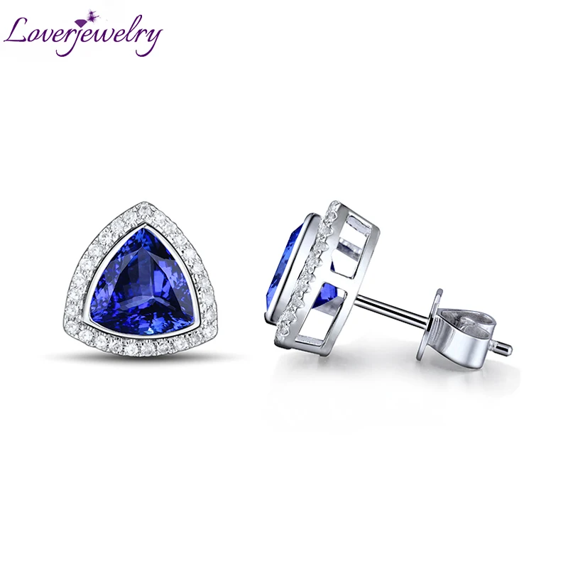 Loverjewelry, Женские Ювелирные изделия, триллион, серьги с танзанитом, 14 к, белое золото, бриллиант, драгоценный камень, свадебный подарок, женские серьги украшения