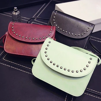 

100pcs/lot Fashion Women Small PU Leather Messenger Bags Rivet Crossbody Shoulder Bags Handbags Clutches Bolsa