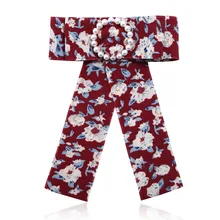 Корейский сладкий ткань Ткань Цветочный принт галстуком большой бисером жемчужина Броши для Для женщин Для мужчин платье рубашка duftgold