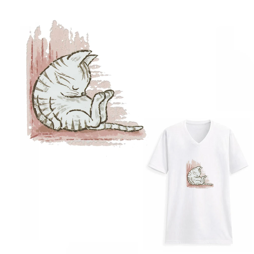 

Lovely Sleeping Cat Sticker for Kids Clothing Patches Washable Iron-on Patch Transfer DIY Decoration Appliqued for Baby Dress