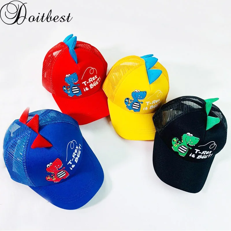 Doitbest 2-8 سنة الصيف الأطفال قبعة بيسبول الفتيان الفتيات الكرتون ديناصور Snapback شبكة الاطفال الهيب هوب قبعة قبعة واقية من الشمس