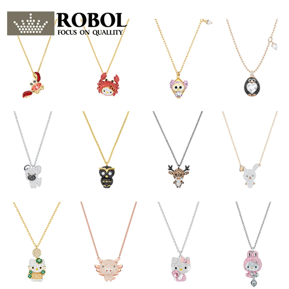 

100% 925 Sterling Silver High Quality 1:1Swa Original Ladies Cute New HelloKitty Crab Penguin Pig Monkey Animal Necklace Jewelry