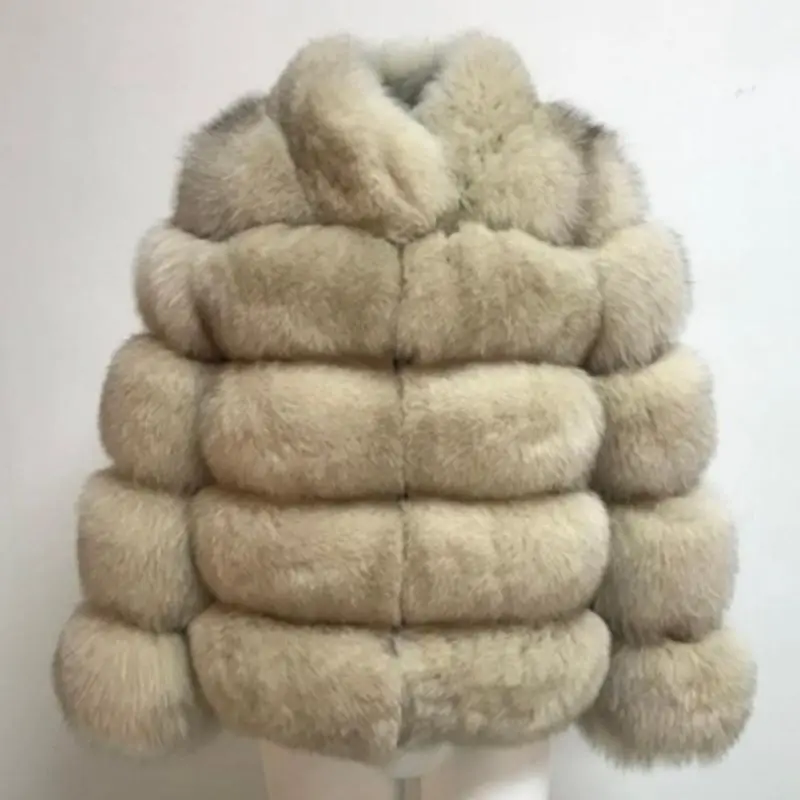 QIUCHEN PJ8139 женское зимнее плотное пальто из настоящего меха лисица Меховая куртка лисица высокого качества пальто стойка Верхняя одежда с воротником - Цвет: nude