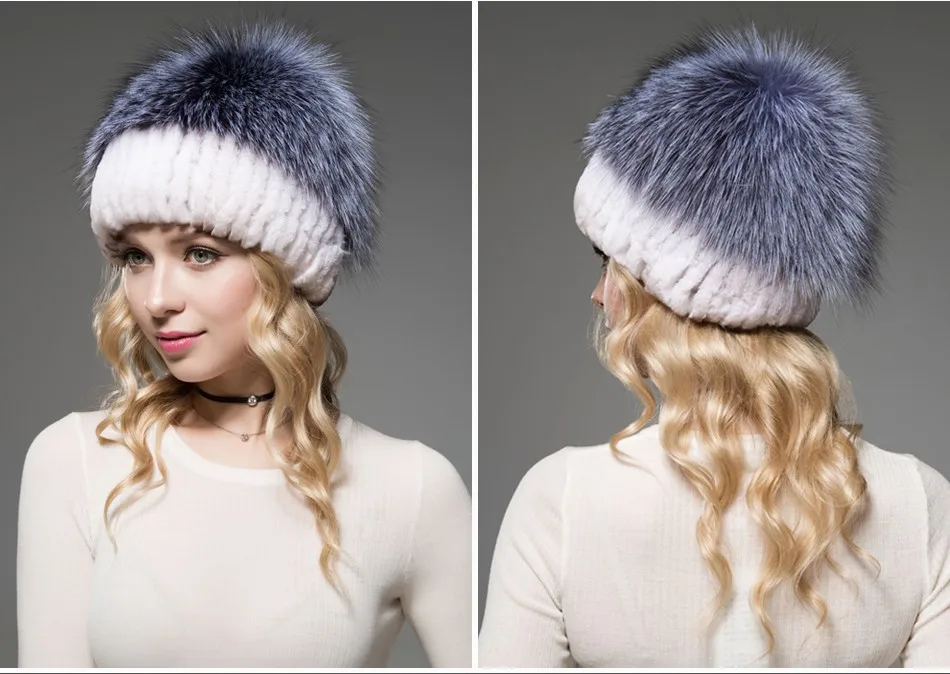Fashion Womens Fur Beanies Real Rex Rabbit Fur Hats with Stripe Design Hat Ladies Winter Warm Rex Rabbit Fur Caps (10)
