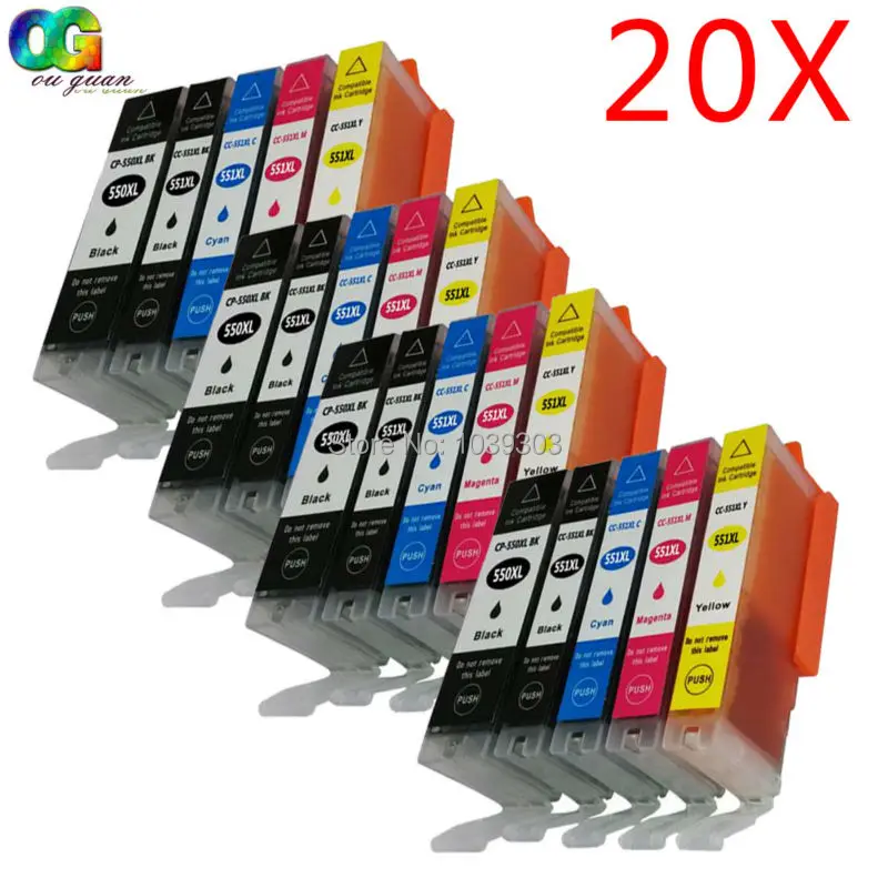 Чернильные картриджи с чипом совместимые Canon Pixma IX6850 MG5650 MG6650 MG7550 MX725 MX920 MX925 20 шт. |