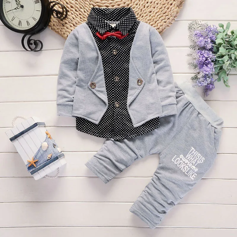 Одежда для детей г. Осенне-зимний комплект одежды для маленьких мальчиков, повседневная одежда из 2 предметов детская одежда спортивный костюм для мальчиков, комплект одежды - Цвет: Gray