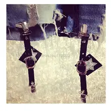 2 шт./лот ручной работы Harajuku искусственная кожа подвязка Пояс металлический панк готические зажимы для шорты носки