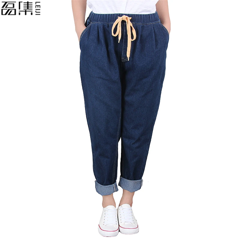 Jeans Woman Autumn Plus Size Harem Pants High Elastic Waist Softener Loose Lady Denim Pants 5xl