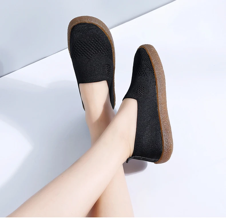 WeiDeng/Женская обувь на плоской подошве; Оригинальные трикотажные эспадрильи; обувь без шнуровки из сетчатого материала с круглым носком; резиновые Лоферы для рыбаков; дышащая обувь