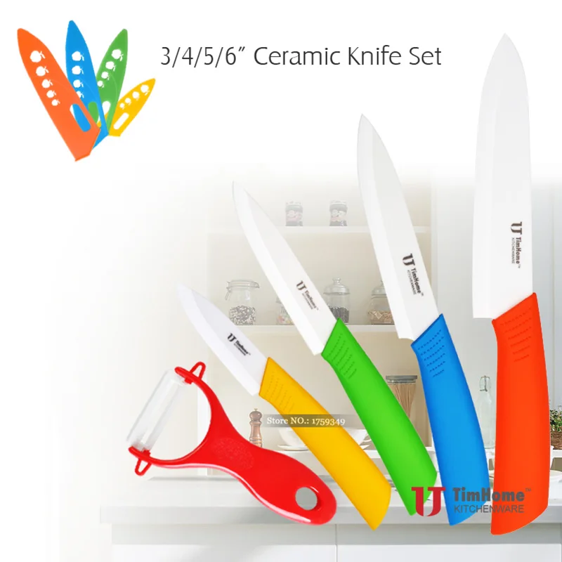 Набор керамических ножей Timhome " 4" " 6" дюймов, Овощечистка покрывает белое лезвие, циркониевые керамические ножи