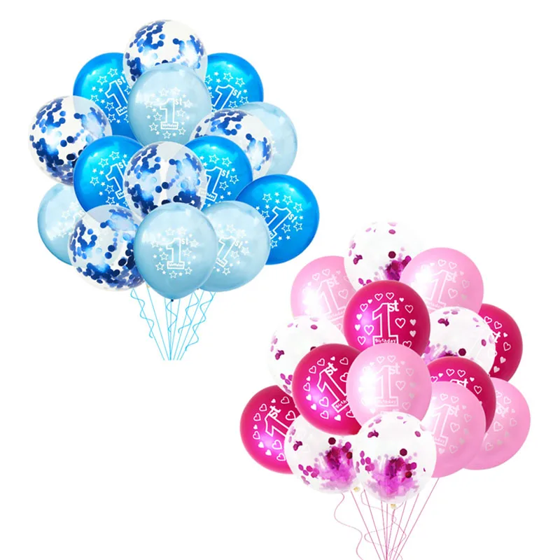 10/15 pcs pink blue 1st balloons boy girl 1st birthday party decor first birthday one year old party balloon supplies