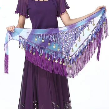 

Belly Dance Waist Chain Hip Scarf Dance Practice Waist Chain Sequins Hanging Coins Tassel Gradient Triangle Scarf Belt Girdle