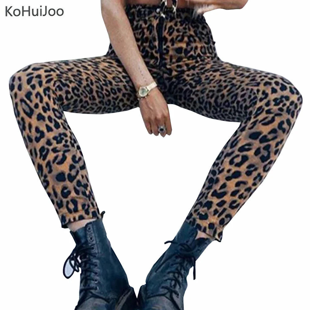 KoHuiJoo New Style Leopard Print Jeans Woman Autumn Winter Street Punk