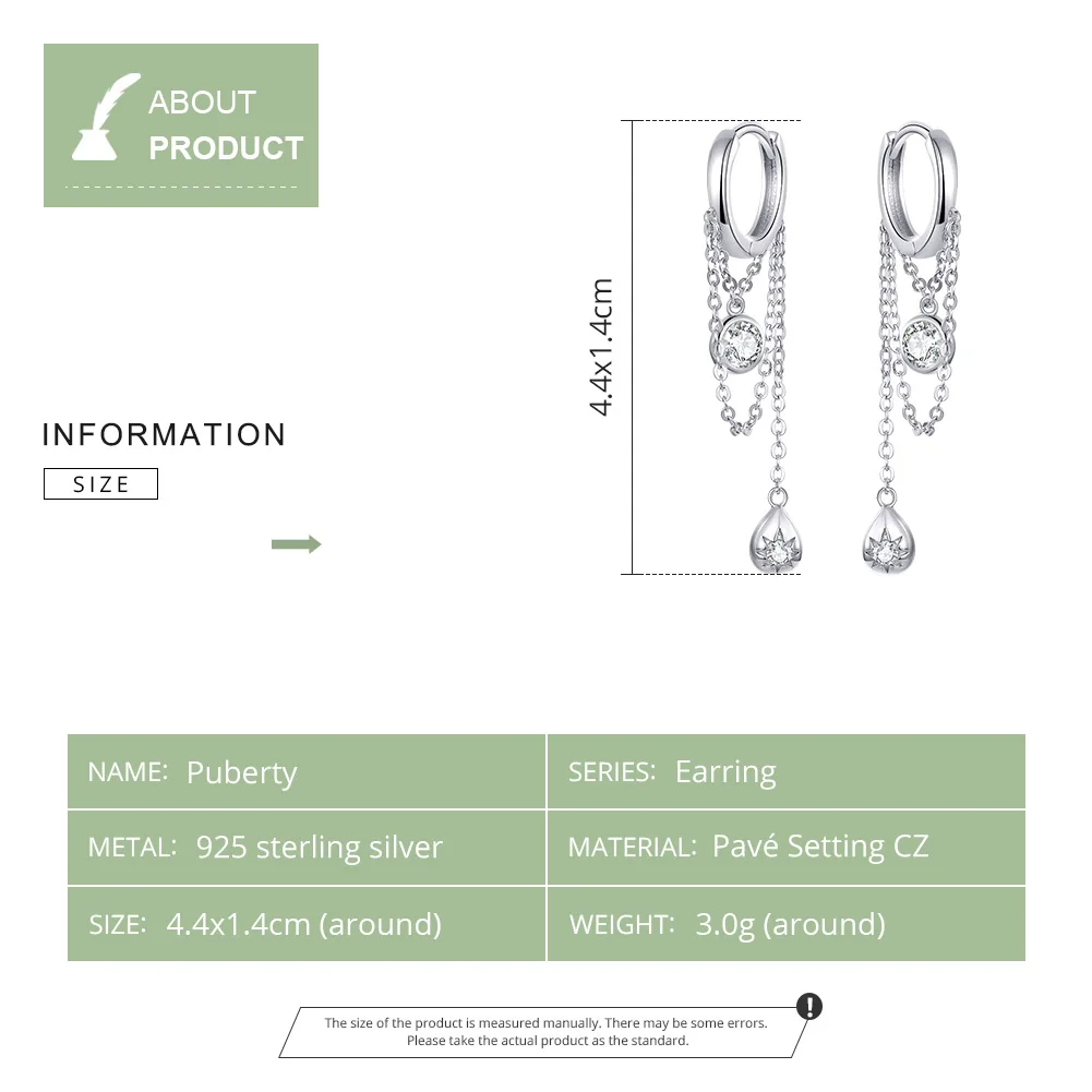 bamoer Waterdrop Round Geometric Chain Dangle Earrings for Women Sterling Silver Female Fashion Jewelry Orecchini SCE638